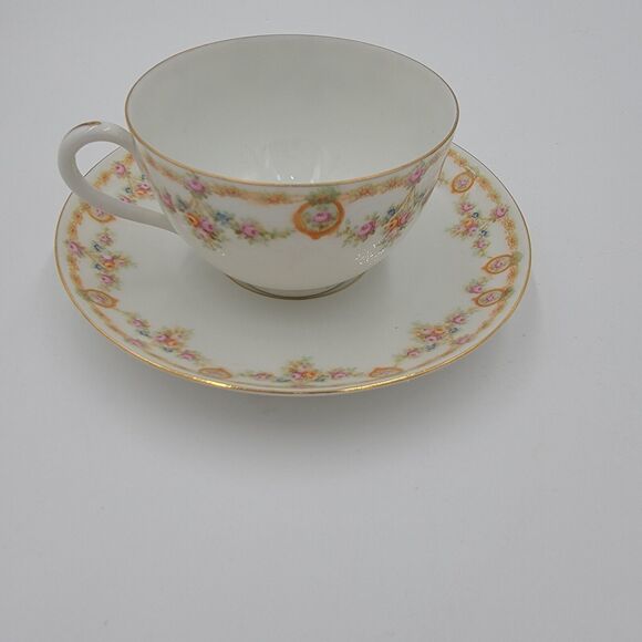 Vintage MZ Austria Habsburg China Teacup Saucer Floral Porcelain Gold Trim - Picture 2 of 11